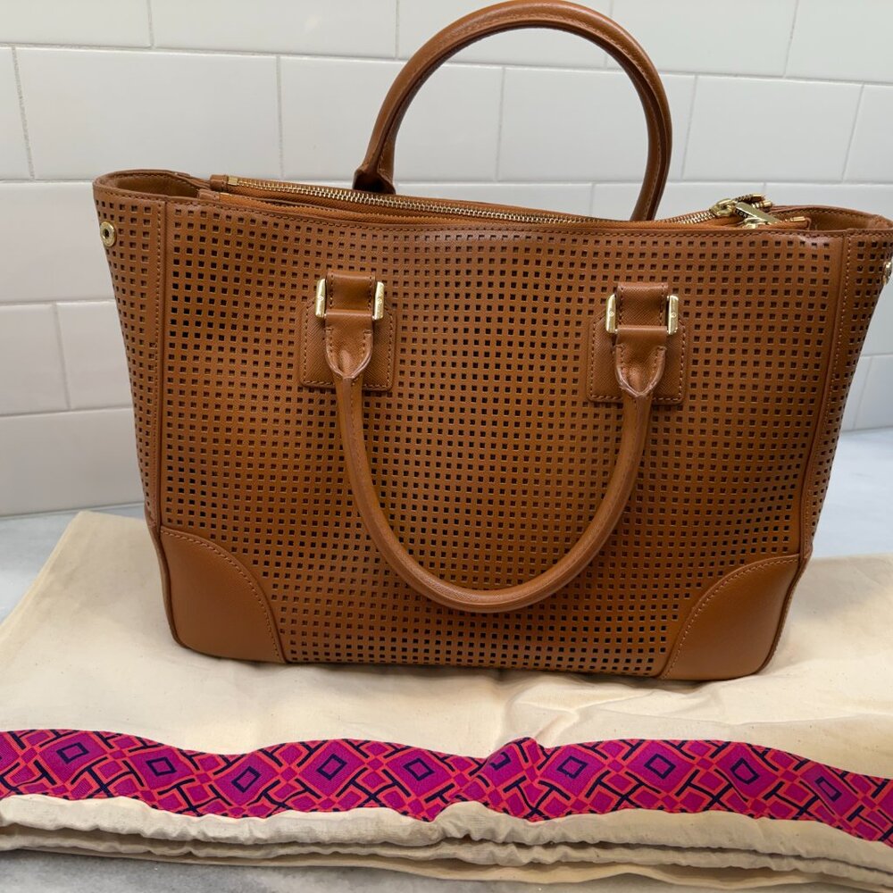 Tory Burch Robinson Perforated Tote Double Zip Tote - Picture 3 of 12